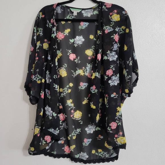 Decree Open Front Scalloped Hem Floral Cardigan - Picture 1 of 4